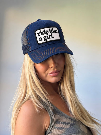 Ride like a girl Denim trucker hat